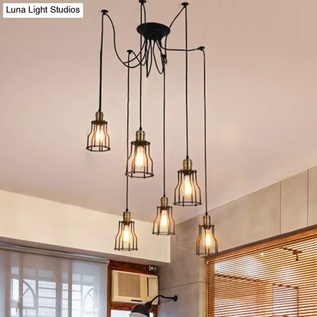 Stylish Vintage Metal Swag Pendant Lamp With Wire Guard - Black