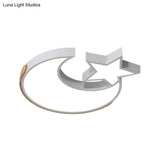 Stylish White Led Ceiling Light: Star And Moon Acrylic Flushmount For Study Room