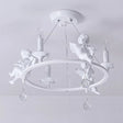 Stylish White Metal Ring & Candle Chandelier With Angel Villa Hanging Light 3 /