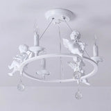 Stylish White Metal Ring & Candle Chandelier With Angel Villa Hanging Light 3 /