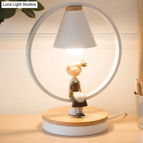Stylish White Table Light For Kids Bedroom With Gilded Modern Resin Deco 1-Head Conical Desk Lamp