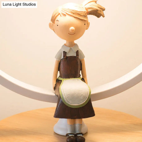 Stylish White Table Light For Kids Bedroom With Gilded Modern Resin Deco 1-Head Conical Desk Lamp