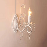Stylish White Wall Lamp With Clear Crystal For Lodge - Candle Shape Metal Light 1 /