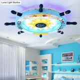 Stylish Wooden Rudder Led Ceiling Light Fixture In Sky Blue/White - Flush Mount