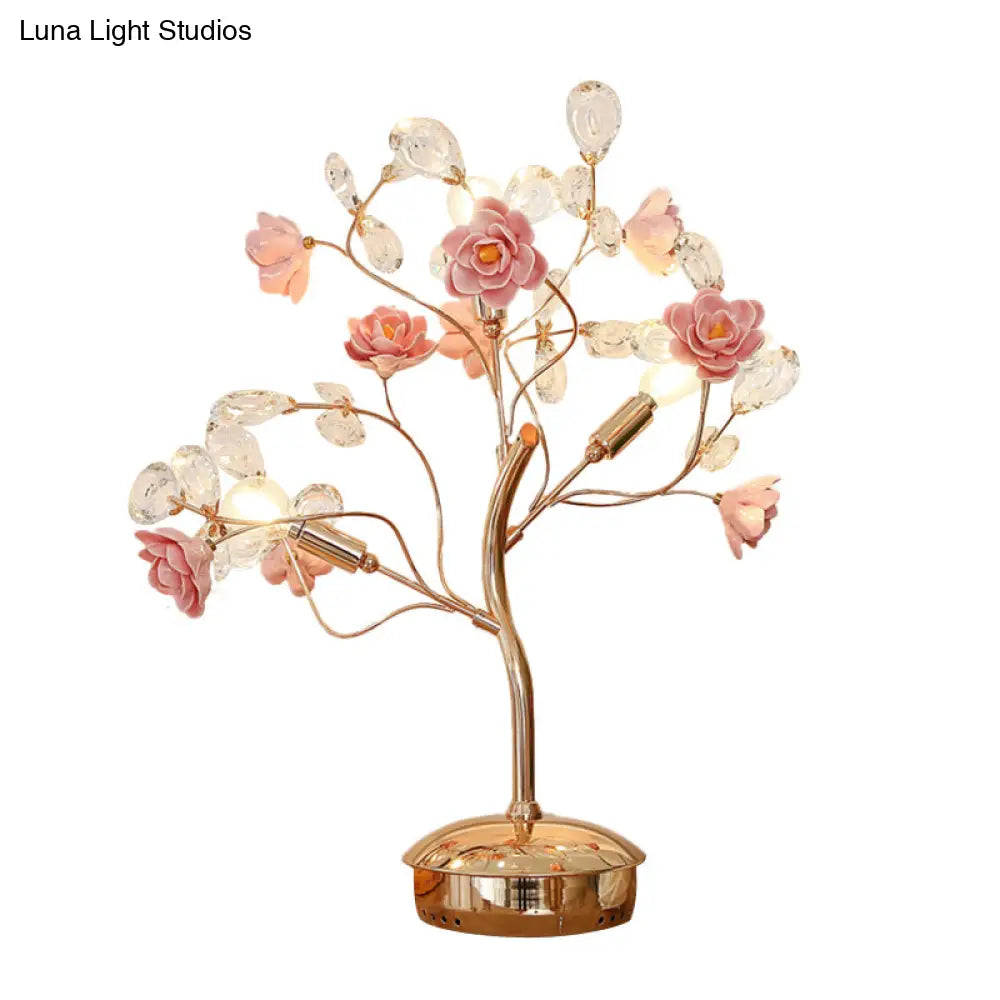 Suhail - Postmodern Floral Table Lamp: Pink Crystal Night Light With Branching