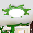 Sun-Shaped Cartoon Wood Acrylic Flush Ceiling Light For Kindergarten Green / 16 White