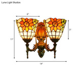 Sunflower Lodge Style Stained Glass Wall Mount Light With Dual Heads - Ideal For Bedroom