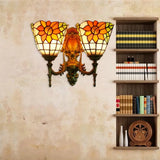 Sunflower Lodge Style Stained Glass Wall Mount Light With Dual Heads - Ideal For Bedroom Orange