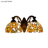 Sunflower Lodge Wall Sconce With Orange/Yellow Glass Shade - 2 Lights Lighting