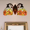 Sunflower Lodge Wall Sconce With Orange/Yellow Glass Shade - 2 Lights Lighting Yellow / Down
