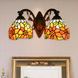 Sunflower Lodge Wall Sconce With Orange/Yellow Glass Shade - 2 Lights Lighting Yellow / Down