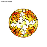 Sunflower Pattern Stained Glass Orange Flush Mount Ceiling Lamp - Hotel Dome Light