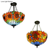 Sunflower Stained Glass Ceiling Light - Rustic Tiffany Style In Orange 12’/16’ Width Semi Flush