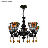 Sunflower Stained Glass Chandelier With 5 Lights - Decorative Suspension Light