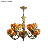 Sunflower Stained Glass Rustic Tiffany Chandelier - 3/5/6 Light Kitchen Hanging With Inverted