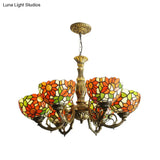 Sunflower Stained Glass Rustic Tiffany Chandelier - 3/5/6 Light Kitchen Hanging With Inverted