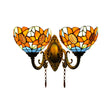 Sunflower Stained Glass Wall Light Fixture - 2-Light Mount For A Country Look Orange
