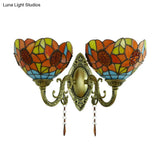 Sunflower Stained Glass Wall Light Fixture - 2-Light Mount For A Country Look