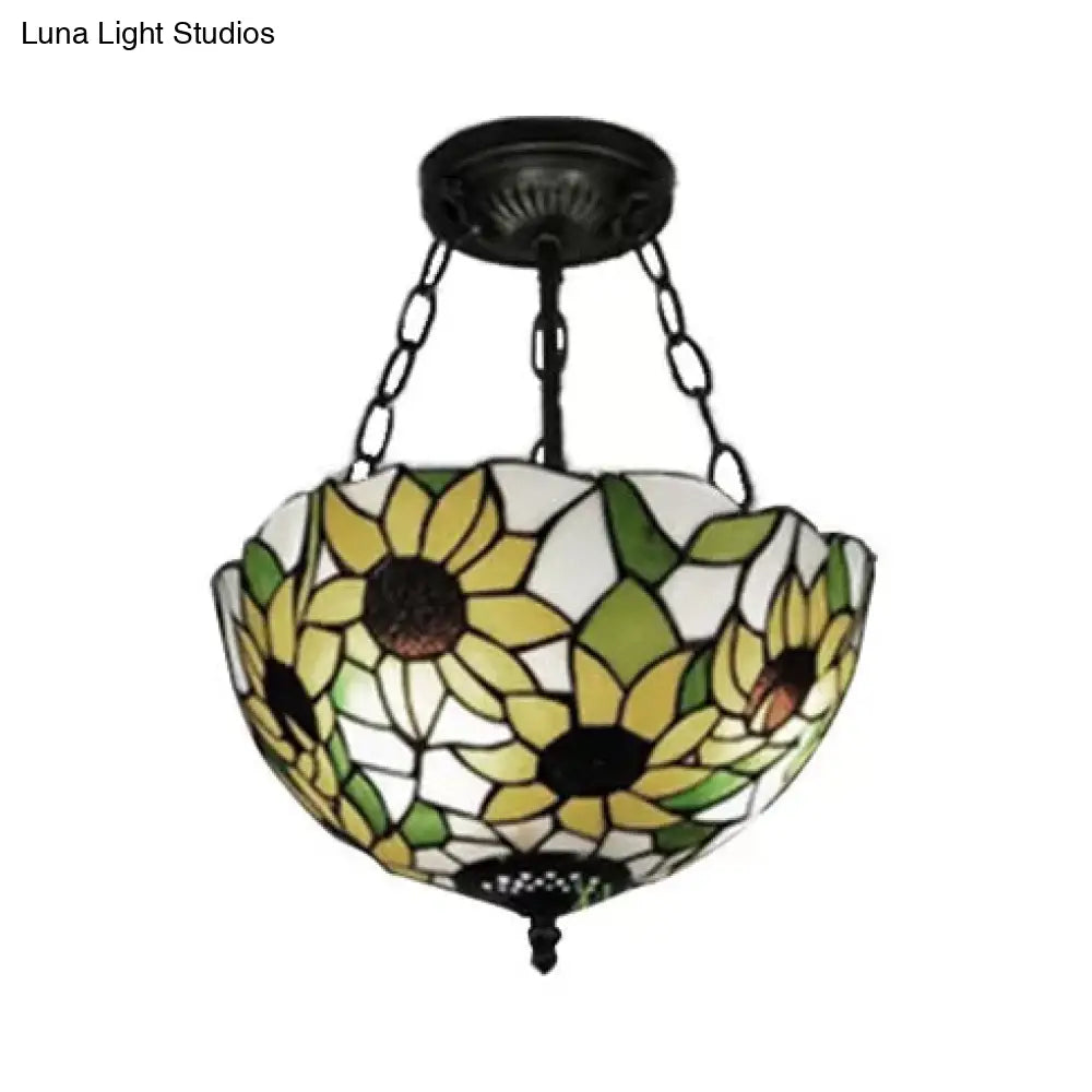 Sunflower Tiffany Ceiling Light With Stained Glass Shade