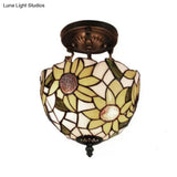 Sunflower Tiffany Ceiling Light With Stained Glass Shade