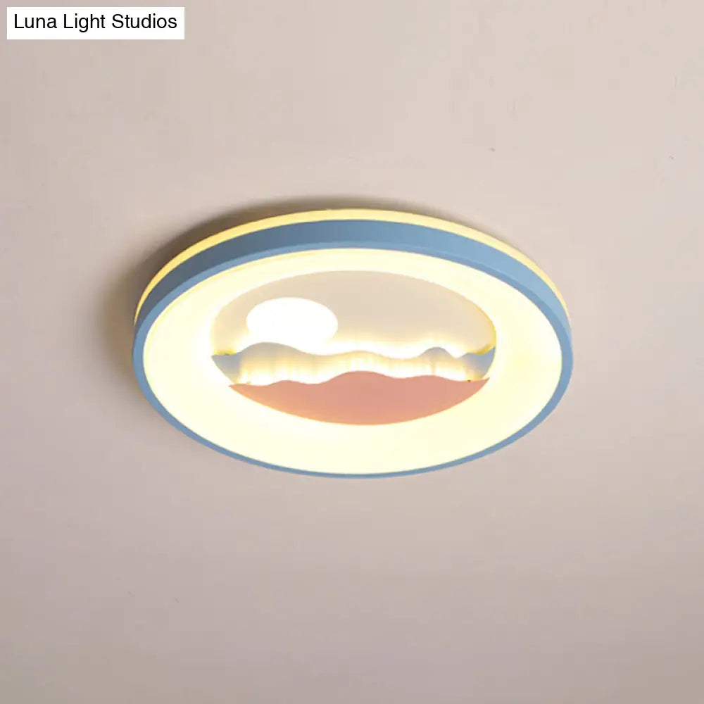 Sunset Round Acrylic Flush Light Fixture With Nordic Led Pink/Blue Mount For Child’s Bedroom