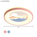 Sunset Round Acrylic Flush Light Fixture With Nordic Led Pink/Blue Mount For Child’s Bedroom