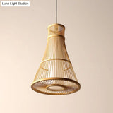 Suspended Asia Bamboo Trumpet Hanging Light Fixture In Beige - Ideal For Restaurants