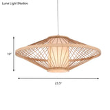 Suspended Bamboo Saucer Lamp - Modern Style 1-Bulb Hanging Light Fixture 19.5/23.5 Dia Black/Beige