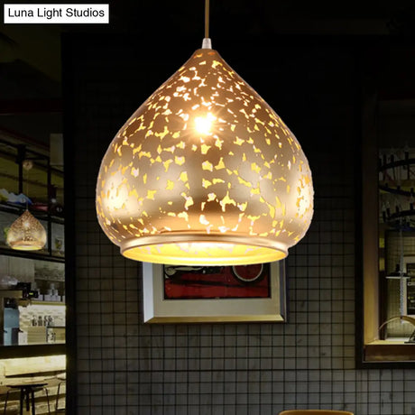 Suspended Carved Pendant Light - Arab Metal Fixture 1 Bulb Silver/Bronze/Brass Ideal For Bedroom