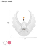 Swan Iron Wall Light Sconce - Cartoon White/Pink Led Lamp Fixture With Acrylic Wing & White/Warm