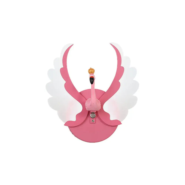 Swan Iron Wall Light Sconce - Cartoon White/Pink Led Lamp Fixture With Acrylic Wing & White/Warm