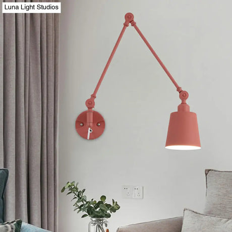 Swing Arm Nordic Metal Wall Sconce - Tapered Task Light For Living Room