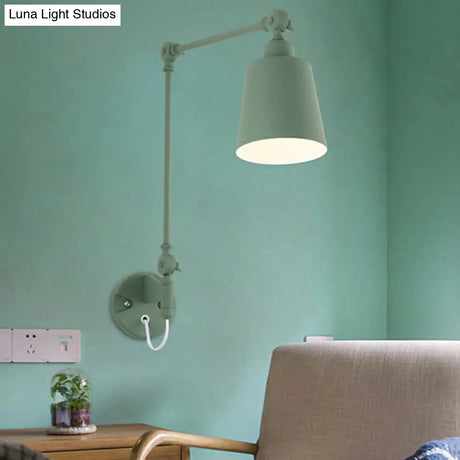 Swing Arm Nordic Metal Wall Sconce - Tapered Task Light For Living Room