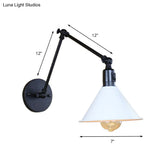 Swing Arm Wall Lamp With Conic Shade Metallic Loft Style Sconce Lighting In Black/White