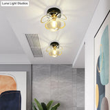 Swirl Crystal Flower Semi Flush Mount Lamp - Minimalist Design With 1/3 Lights Black/Gold Ceiling