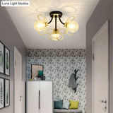 Swirl Crystal Flower Semi Flush Mount Lamp - Minimalist Design With 1/3 Lights Black/Gold Ceiling