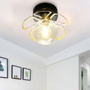 Swirl Crystal Flower Semi Flush Mount Lamp - Minimalist Design With 1/3 Lights Black/Gold Ceiling