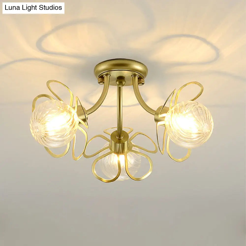 Swirl Crystal Flower Semi Flush Mount Lamp - Minimalist Design With 1/3 Lights Black/Gold Ceiling