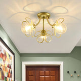 Swirl Crystal Flower Semi Flush Mount Lamp - Minimalist Design With 1/3 Lights Black/Gold Ceiling