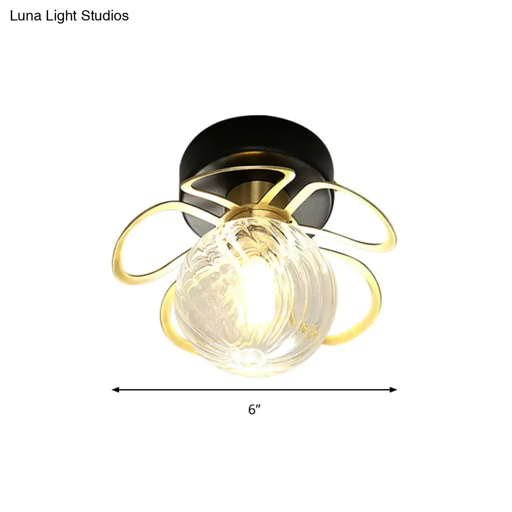Swirl Crystal Flower Semi Flush Mount Lamp - Minimalist Design With 1/3 Lights Black/Gold Ceiling