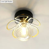 Swirl Crystal Flower Semi Flush Mount Lamp - Minimalist Design With 1/3 Lights Black/Gold Ceiling