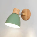 Swivel Macaron Bell Shade Wall Light With Wood Decor - Single Metal Bedroom Mount Green
