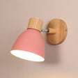 Swivel Macaron Bell Shade Wall Light With Wood Decor - Single Metal Bedroom Mount Pink