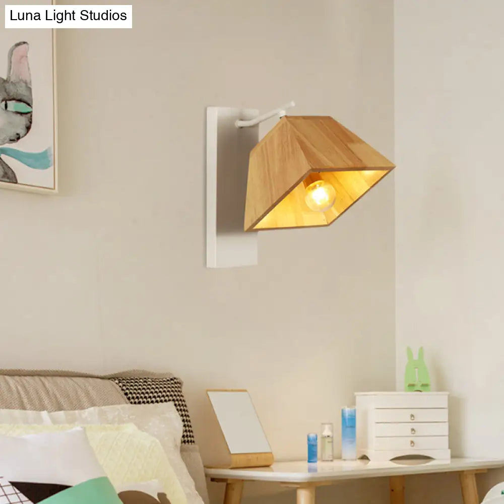 Swivel Trapezoid Wall Lighting Nordic Wooden Terrace Sconce Fixture In Beige - 1 Bulb
