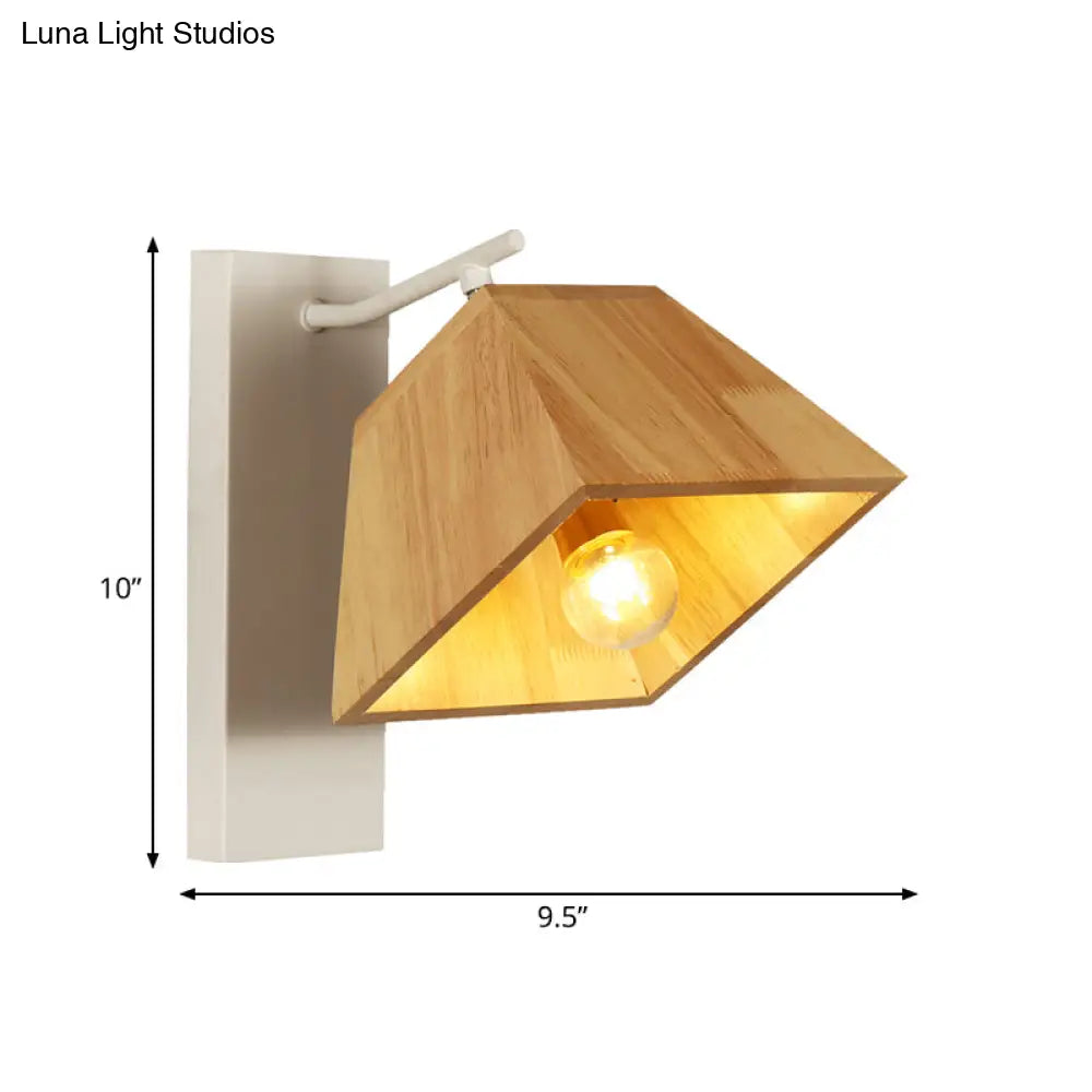 Swivel Trapezoid Wall Lighting Nordic Wooden Terrace Sconce Fixture In Beige - 1 Bulb