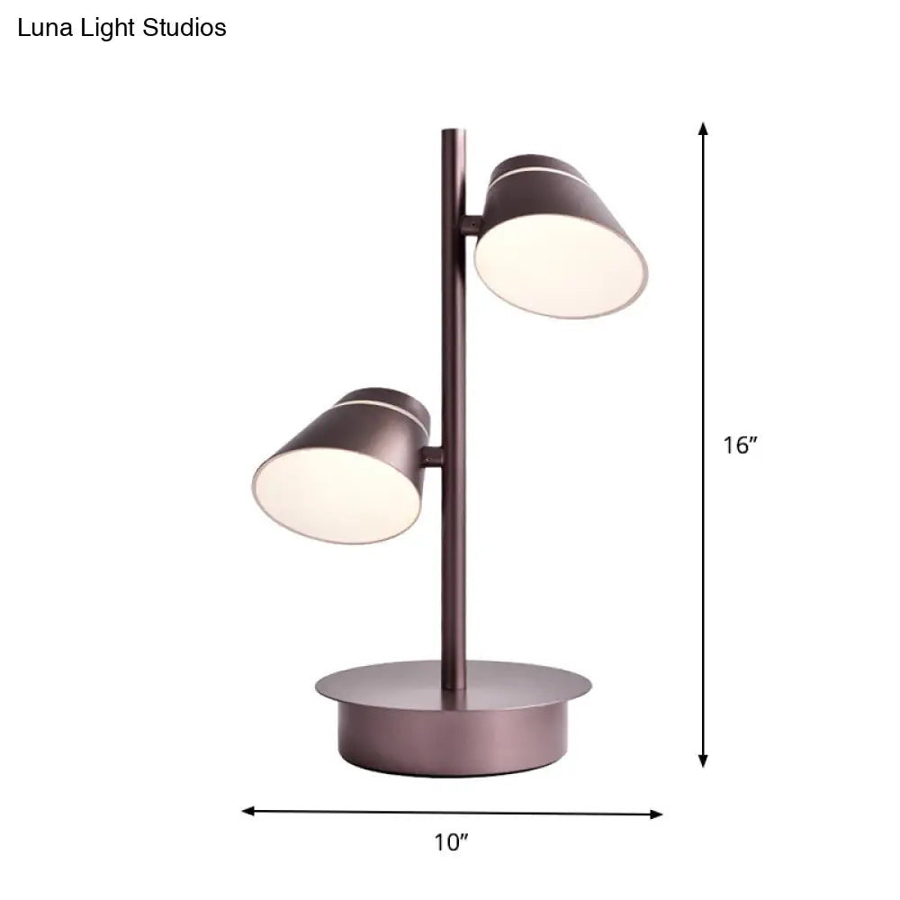 Swivelable Angled Cone Shade Night Lamp - Modern Metal Bedside Table Lighting (Coffee)