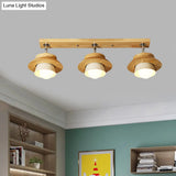 Swivelable Nordic Wooden Flush Mount Ceiling Lamp With Dual Cap Shade - 3-Light White Semi For