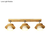 Swivelable Nordic Wooden Flush Mount Ceiling Lamp With Dual Cap Shade - 3-Light White Semi For