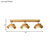 Swivelable Nordic Wooden Flush Mount Ceiling Lamp With Dual Cap Shade - 3-Light White Semi For