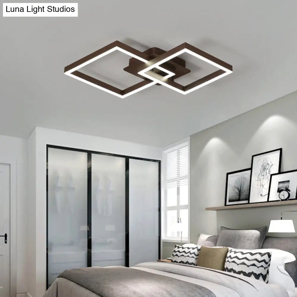 Symmetrical Rhombus Brown Flush Light Led Ceiling Mount In Warm/White